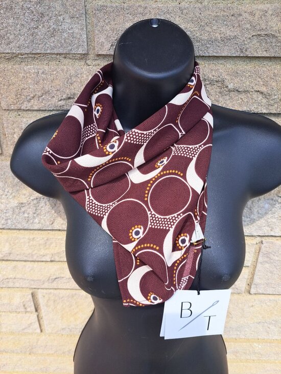 BYTAVI Accessories - New Bytavi Brown & Cream Circle Geometric Print Scarf Fair Trade